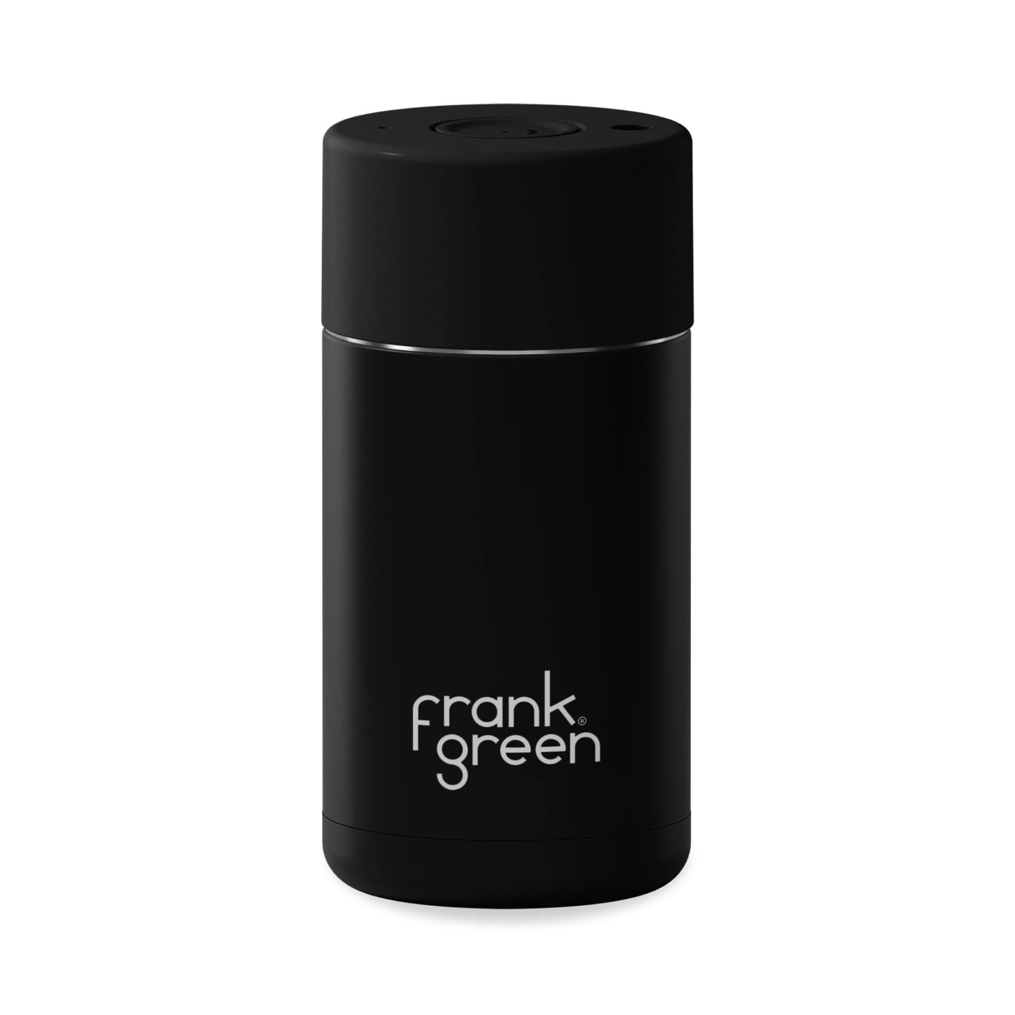 frank green - Ceramic Reusable Cup - Travel Coffee Mug, Stainless Steel Coffee Cup, Insulated Tumbler - Push Button Lid - 12oz - Midnight