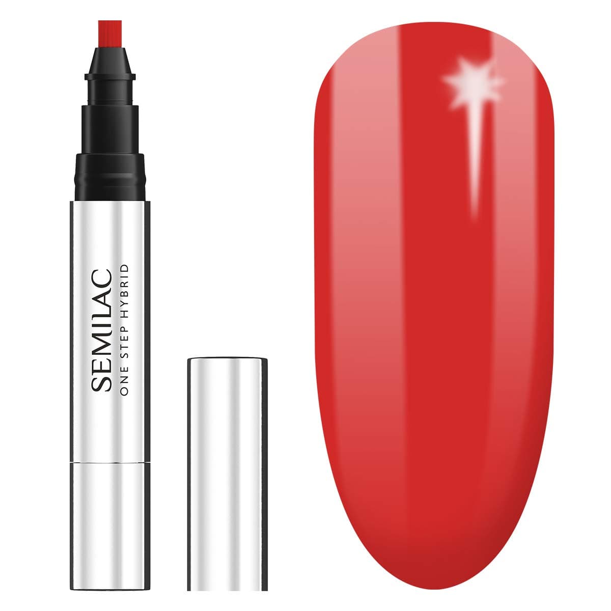 Semilac One Step Shellac Marker 3in1 | Red Shade | S530 Scarlet | 3 ml | No Base Top Coat Need | UV LED Soak Off Lacquer for Nail Art | Gel Nail Polish Pen for Manicure and Pedicure