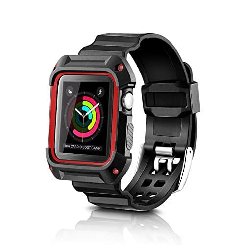 iMiWell Case for Apple Watch 38mm Series 1, Rugged Armor Protective Resilient Shock Case with Strap Bands for Apple iWatch Edition 2015 (38mm Red)