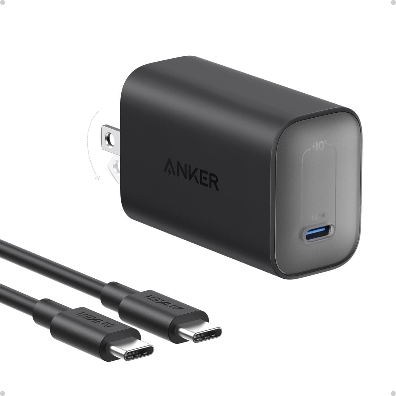 Anker Nano Charger, 100W Foldable Type C Charger for iPhone 17 Series, and All USB C Devices, 6FT USB-C Cable Included, Compatible with MagSafe