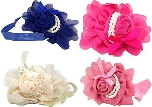 Gothi Creations Royal Blue, Dark Pink, Tango Pink & Ivory Pack of 4 Baby Girl Children Headband hair band