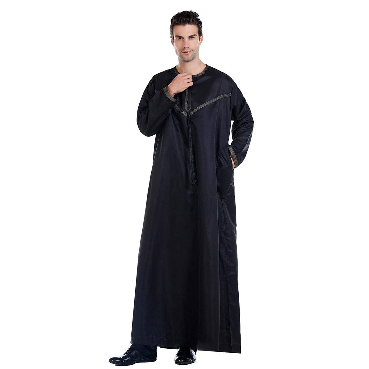 Men's Muslim Clothes Durable Kaftan Robe Dubai Long Gown Ethnic Clothes,1pc Soft Robe
