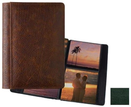 Raika #157 Handcrafted Top Grain Leather, 5" x 5" 2-up Post Bound Photo Album, Italian Glazed Leather with Antique Finish, Color: Roma Green.