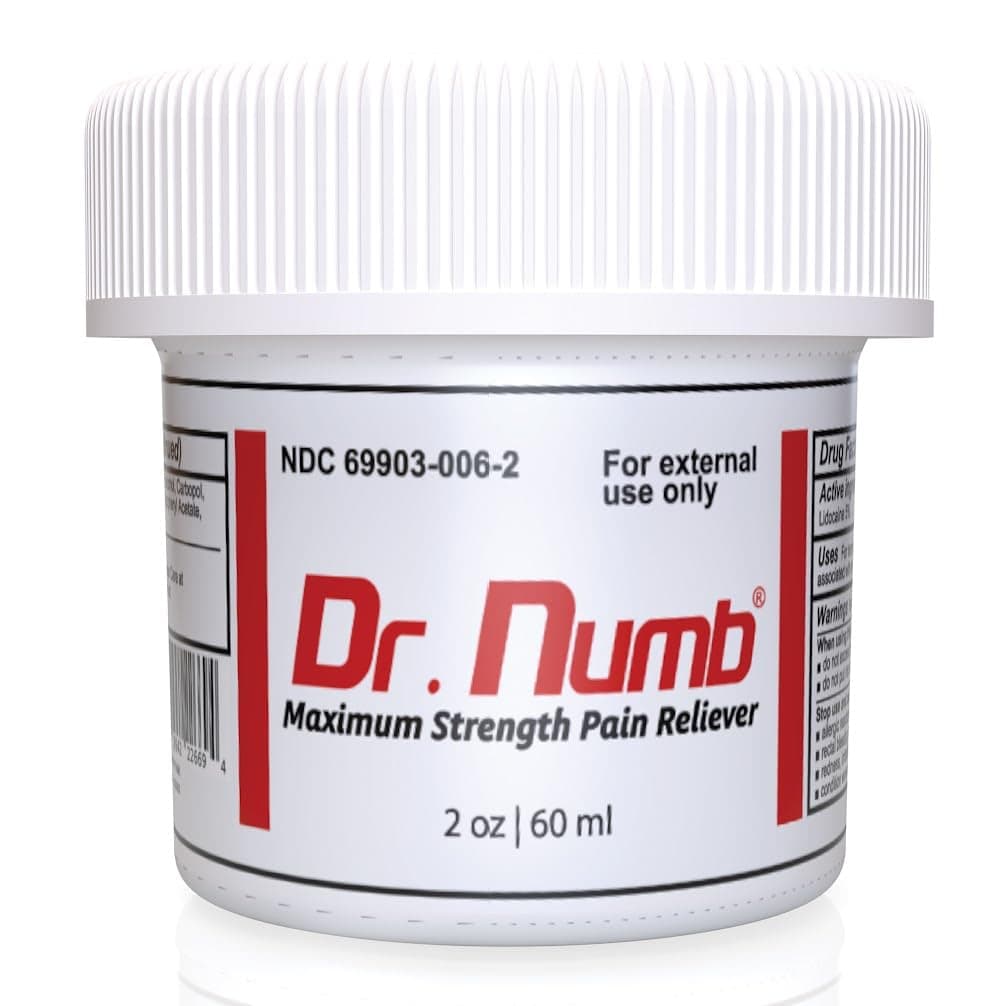 Dr. Numb 5% Lidocaine Numbing Cream, Nonprescription Maximum Strength Topical Anesthetic Cream - Temporary Relief of Pain, Itch, Discomfort for Hemorrhoid and Anorectal Uses - 2oz Pack of 1