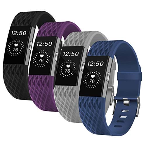 Fondenn Bands Compatible with Fitbit Charge 2 for Women and Men (4 Pack), Classic Adjustable Soft Silicone Sport Strap Replacement Wristband for Fitbit Charge 2