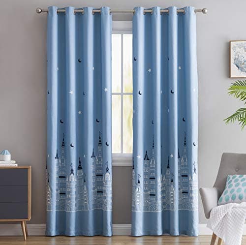 Vandesun Blue Castle Thermal Insulated Semi-Blackout Grommet Top Curtains for Boys Room 1 Panel (Light Blue, 52×84)