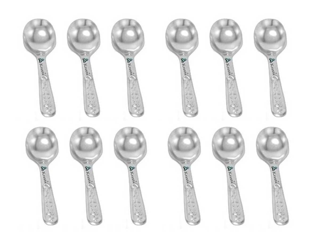 Kraxta™ Stainless Steel Masala Spoons for Small Containers Mini Spoon for Masala Dabba Spices Spoons for Home/Kitchen | 12 Pieces | 9 cm | Silver Colour