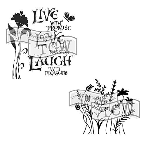 Crafter's Workshop Stencil 2 Pack, Reusable Stenciling Templates for Art Journaling, Mixed Media, and Scrapbooking, TCW467 Live, Love, Laugh & TCW433 Wildflowers