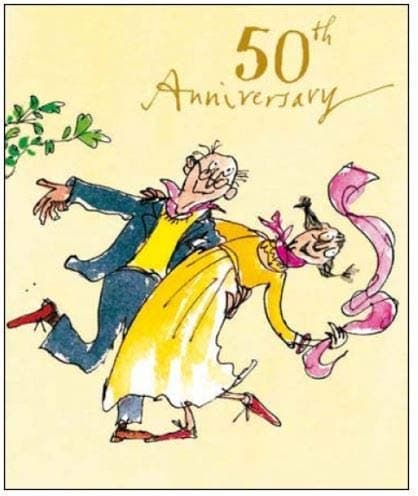 Woodmansterne 50th Golden Wedding Anniversary Card (WDM7656) Quentin Blake - Whirlwind Romance