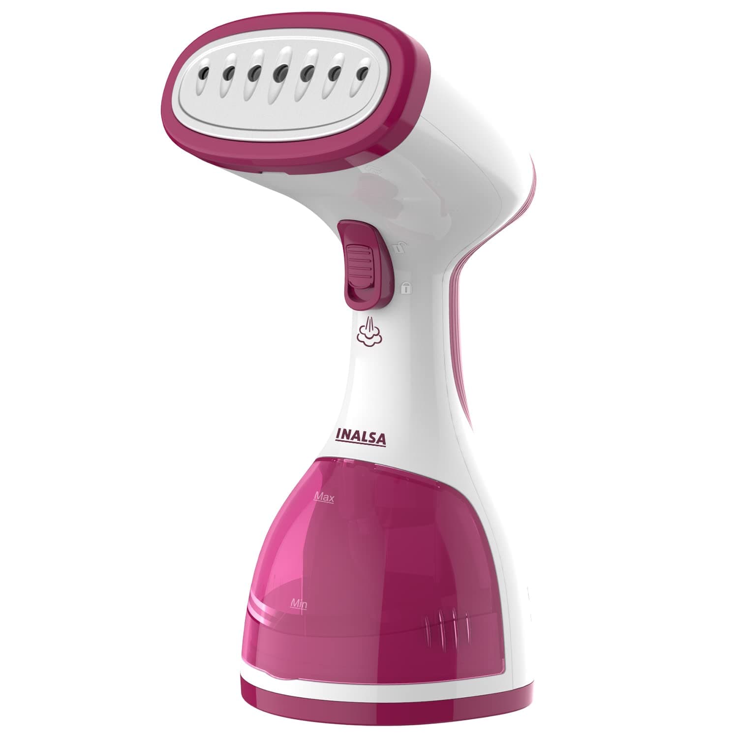 INALSA Garment Steamer for Clothes/fabric, Steam Iron -Vertical & Horizontal Steaming up to 20g/min, Travel Iron, 1200 Watt, 260 ml Water tank & 20 sec Fast Heating,1 Yr warranty,White/Pink (Steamax)