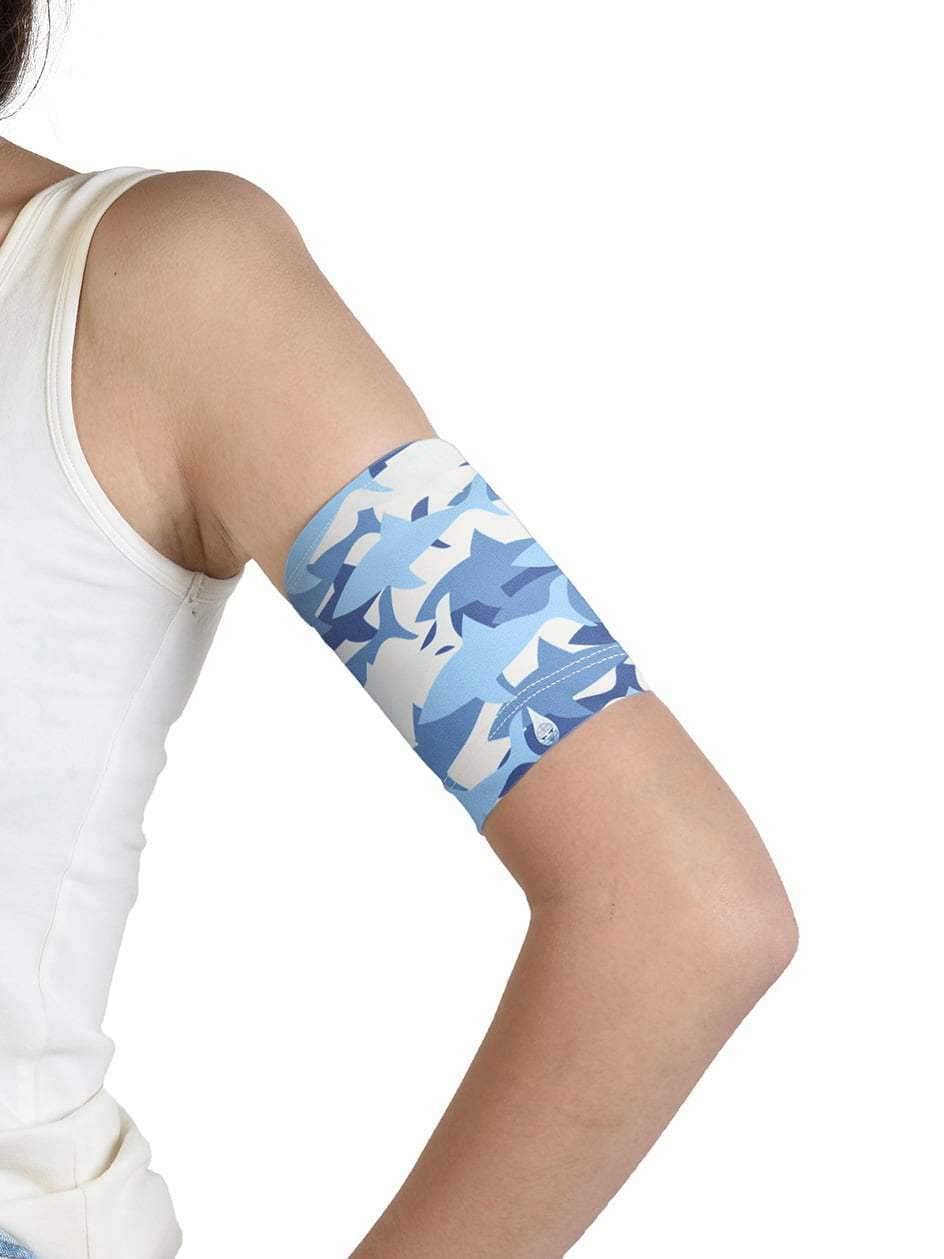 Dia-Band Children Blood Glucose Sensor Support Armband for style Libre, Medtronic, Dexcom or Omnipod - Reusable Diabetic Band (J.M (19-22 cm), Blue Shark)