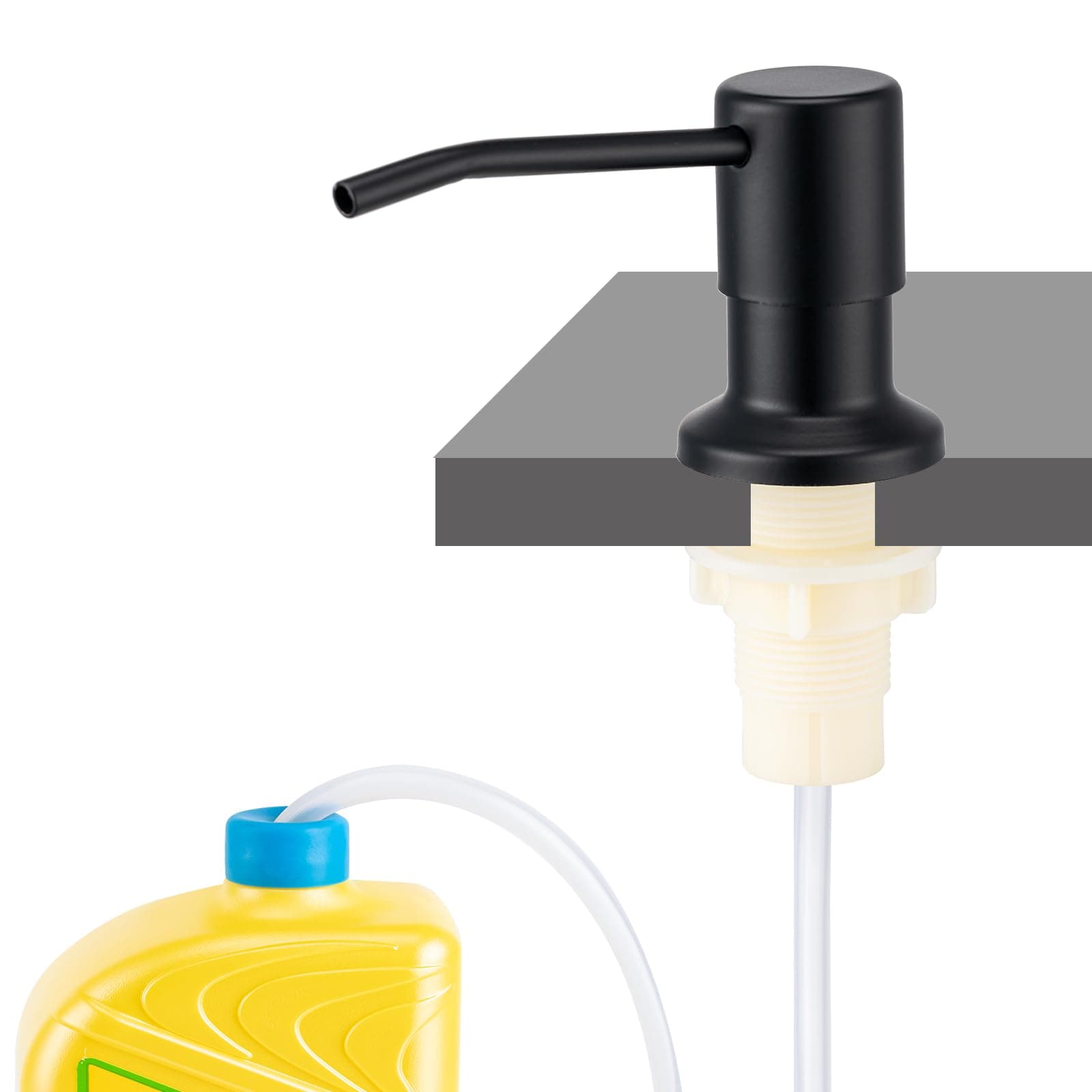 HusfunovSoap Dispenser for Kitchen Sink, Built in Sink Soap Dispenser (Matte Black), Countertop Dish Soap Dispenser Stainless Steel Pump with 47" Extension Tube kit, No Need to Frequent Refills