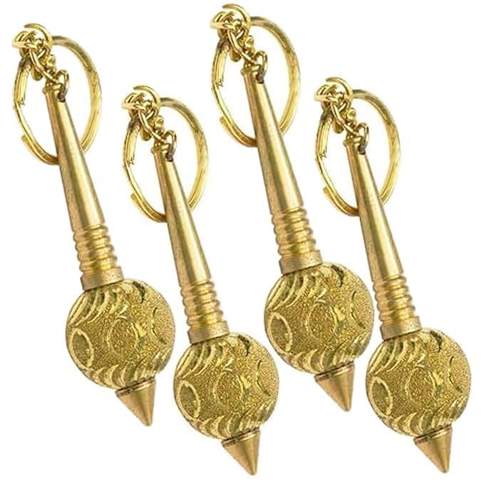 Hanuman Ji Bajrangbali Metal Gada Keychain/Keyring, Brass Material, Golden color