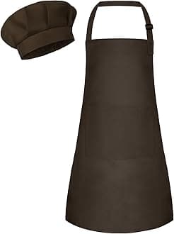 Kids Apron and Chef Hat Set Children Apron Adjustable with 2 Pockets Children Chef Painting for Cooking Baking