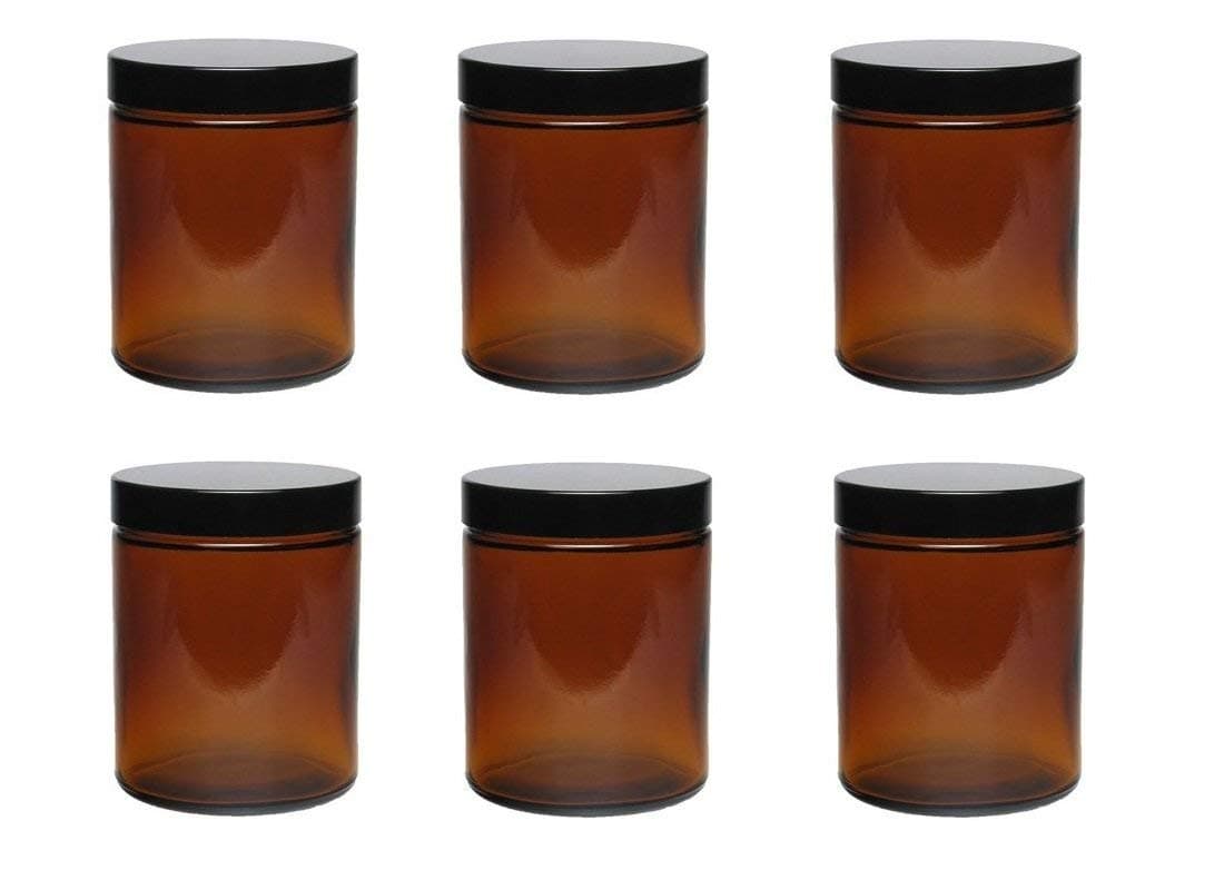 Viva Haushaltswaren # 39519# 6 Glass Jar 180 ml/Ointment Cream/Cream/Brown Glass Tins/Spice Jars with Labels, Brown, 6.6 x 6.6 x 8.1 cm