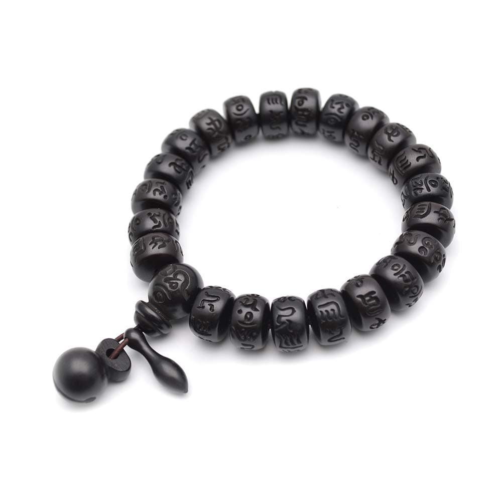 Natural Black Jujube Wood Rondelle Beads Bracelets Carved Words Om Mani Padme Hum