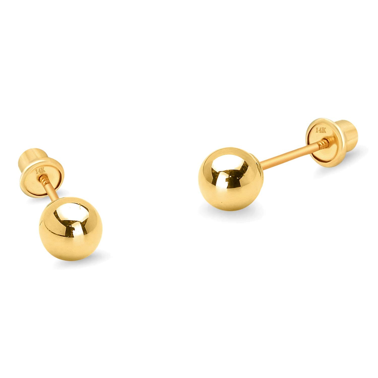 14k Yellow Gold 2,3,4,5,6mm Plain Hollow Gold Ball Children Screw back Baby Girls Stud Earrings