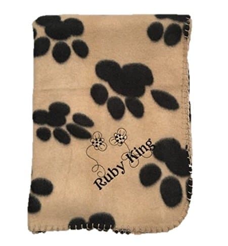 Personalised Embroidered Beige Fleece Pet Blanket with Paw Prints