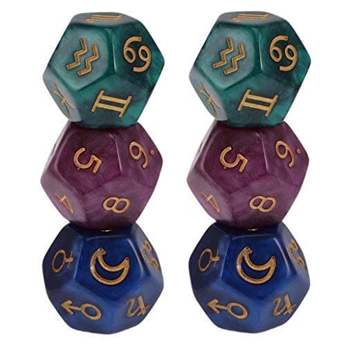 12 Sided Polyhedral Dice for Astrology Tarot Constellation Divination Roll Playing Games Astrological Dice Collector Pack of 6