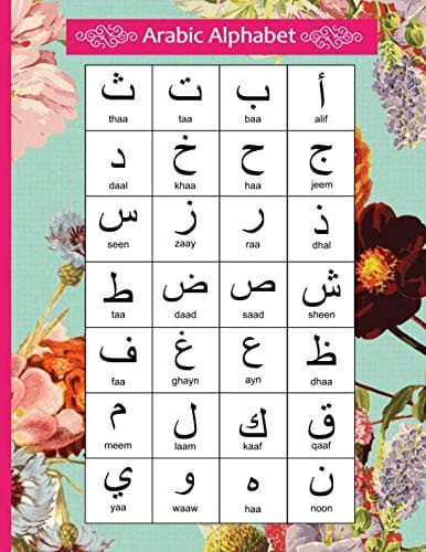 Arabic Alphabet: Pink & Blue Floral Arabic Notebook with Arabic Alphabet table, A4 8.5x11", Blank lined wide ruled paper with right margin for right to left Arabic writing, perfect bound, Soft back
