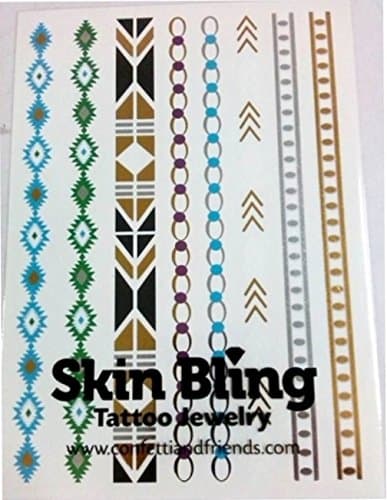 Turquoise Black and Gold Metallic Temporary Bling Metallic Tattoos, Like Flash Tats - 1 Sheet- Style #30