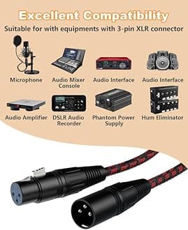 XLR Cables 6 FT 4 Pack, XLR Microphone Cable 3-Pin Male to Female Balanced Mic Cable XLR to XLR Speaker Heavy Duty Mic Patch Cords for Microphones, Mixer, XLR Speaker Systems etc