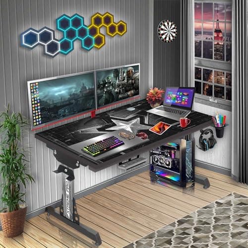 Xtreme PRO Direct Theme Printed Computer Table for Gaming, Work & Study. Large for PC, Dual Monitors, iMac, and Laptops. Metal & Engineered Wood. Black Stand Desk, 4Ft x 2Ft (XPB425-CT-115)