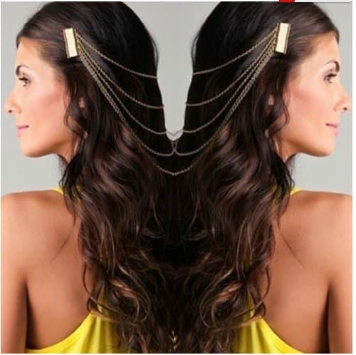 Retro Palace Exquisite Tassels Fringes Boho Tuck Comb Hair Cuff Pin Chain (Golden)