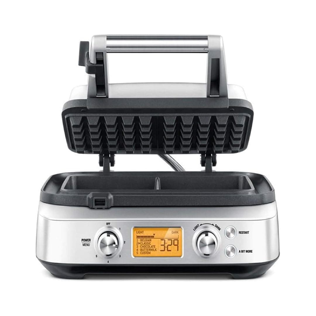 Sage - The Smart Waffle Pro - 2-Slice Waffle Maker with LCD Display - Belgian, Classic, Chocolate, Buttermilk & Custom Settings - Brushed Stainless Steel