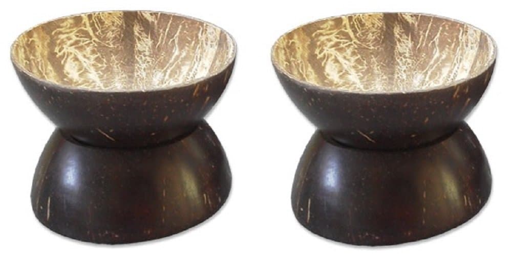 Authentic Kava Drinking Cups and Holders - All-Natural Coconut Shell - Set of Two