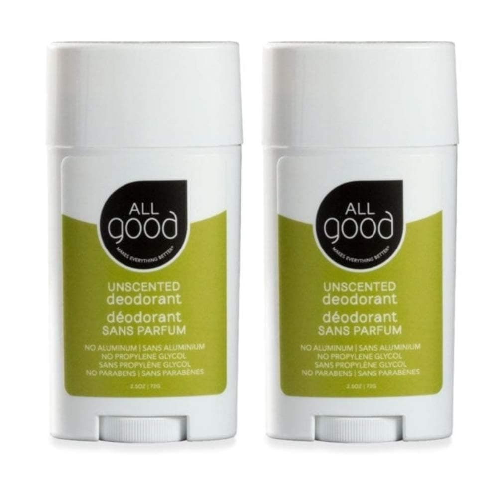 All Good Aluminum Free Deodorant Stick - Natural Deodorant w/Shea Butter & Aloe Vera, Bio-Active Formula, Vegan, Underarm Odor Protection for Men & Women (Unscented)(2-Pack)