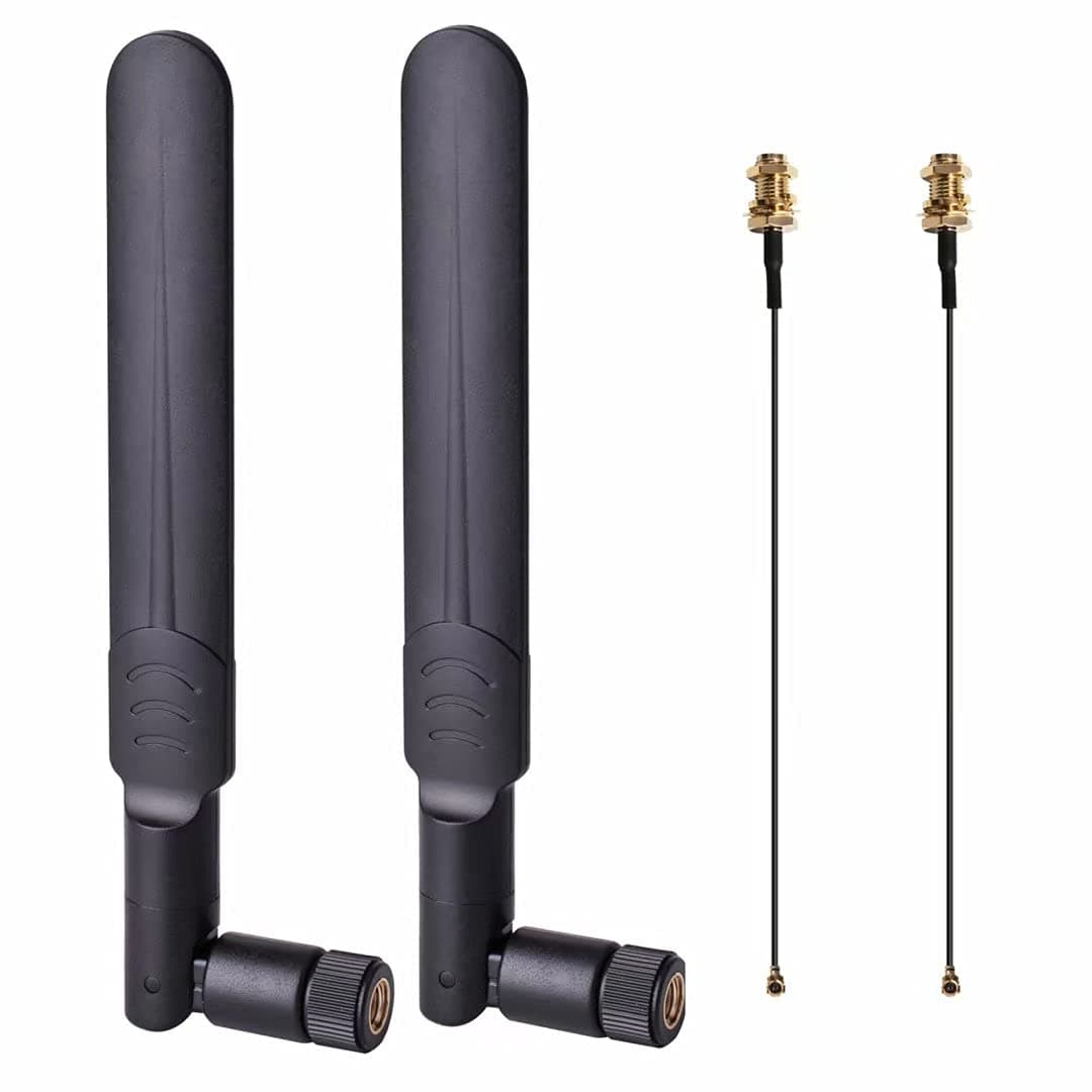 2 x 8dBi WiFi RP-SMA Male Antenna 2.4GHz 5.8GHz Dual Band +2 x 15CM U.FL/IPEX to RP-SMA Female Pigtail Cable for Mini PCIe Card Wireless Routers, PC Desktop, Repeater, FPV UAV Drone and PS4 Build