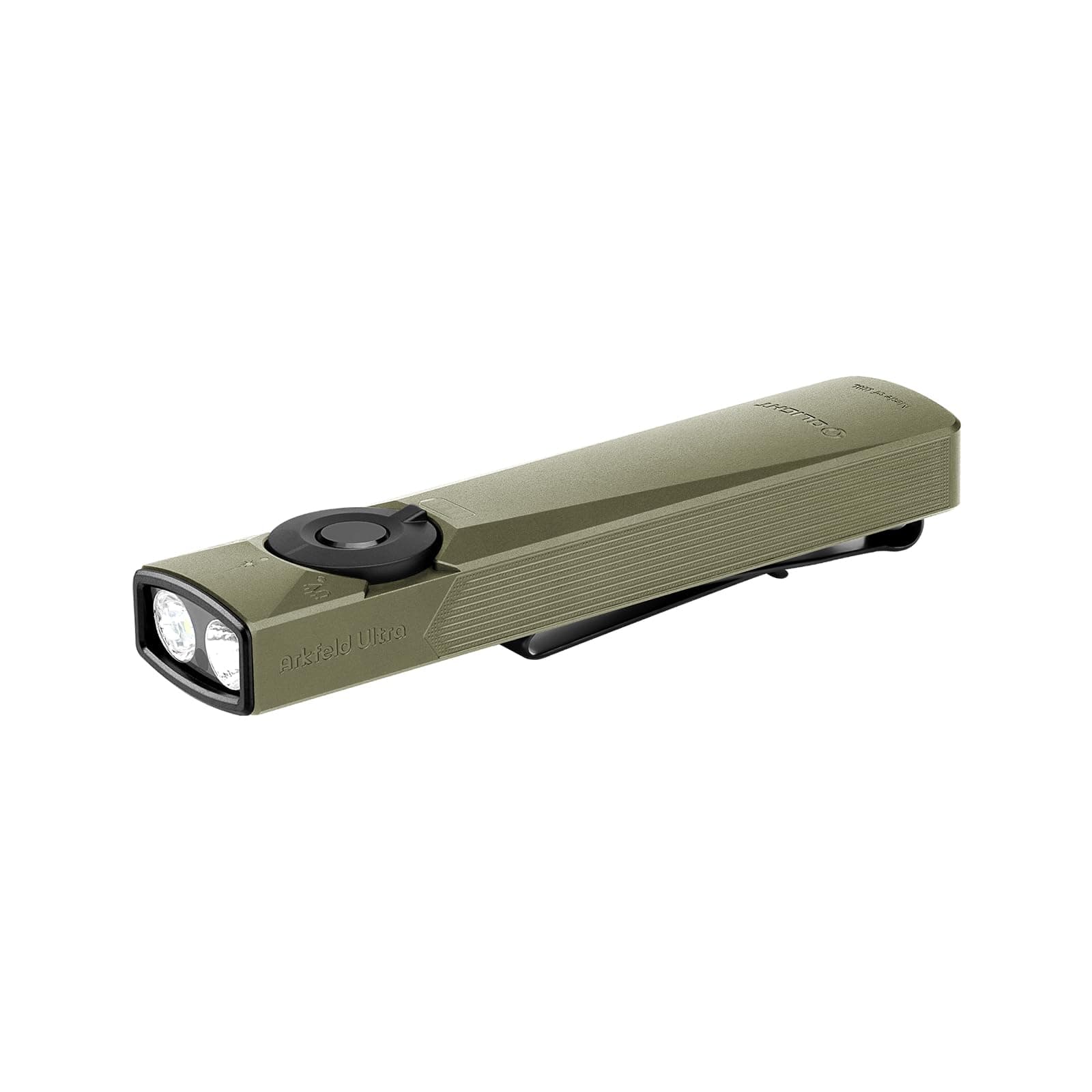 Arkfeld Ultra 1400 Lumens EDC Flat Flashlight, Rechargeable Compact Pocket Flash Light Combines White LED, UV and Green Beam, Triple Sources Perfect for Checking, Working (Olive-Green NW)