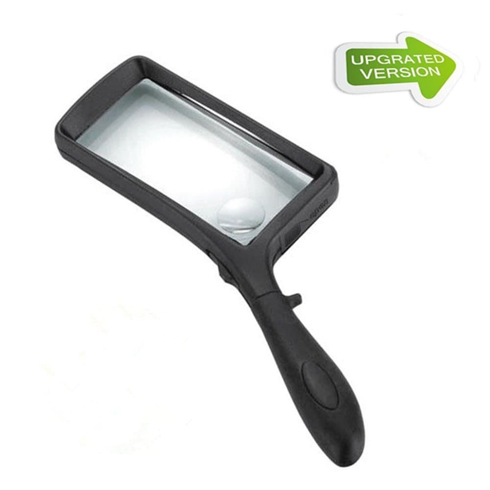 Rectangular Magnifier Reading Magnifying Glass with LED Light, Gold Being 2 & Soft Grip 6 x Magnification, Wide Field Illuminated Magnifier for Reading Small Print, Cards, Coins, Stamps and Jewelry