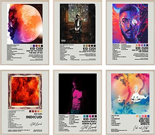 GLRSSN Kid Cudi Album Cover Signed Limited Posters Print Rapper Music Posters Canvas Wall Art Room Aesthetic Set of 6 for Teen and Girls Dorm Decor 8x10 inch Unframed