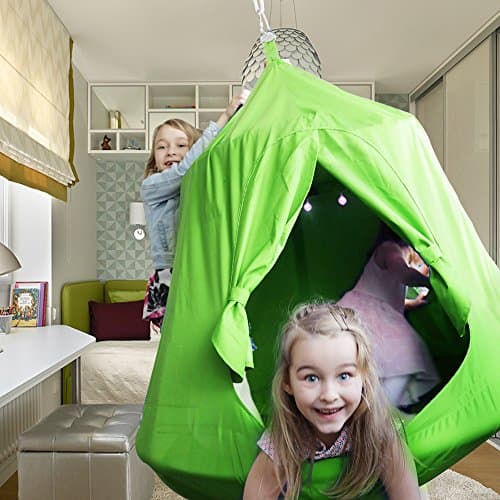 TopEva Waterproof Hanging Tree&Ceiling Hammock Tent Kids Sky Castle Paradise with LED Decoration Lights (Green)