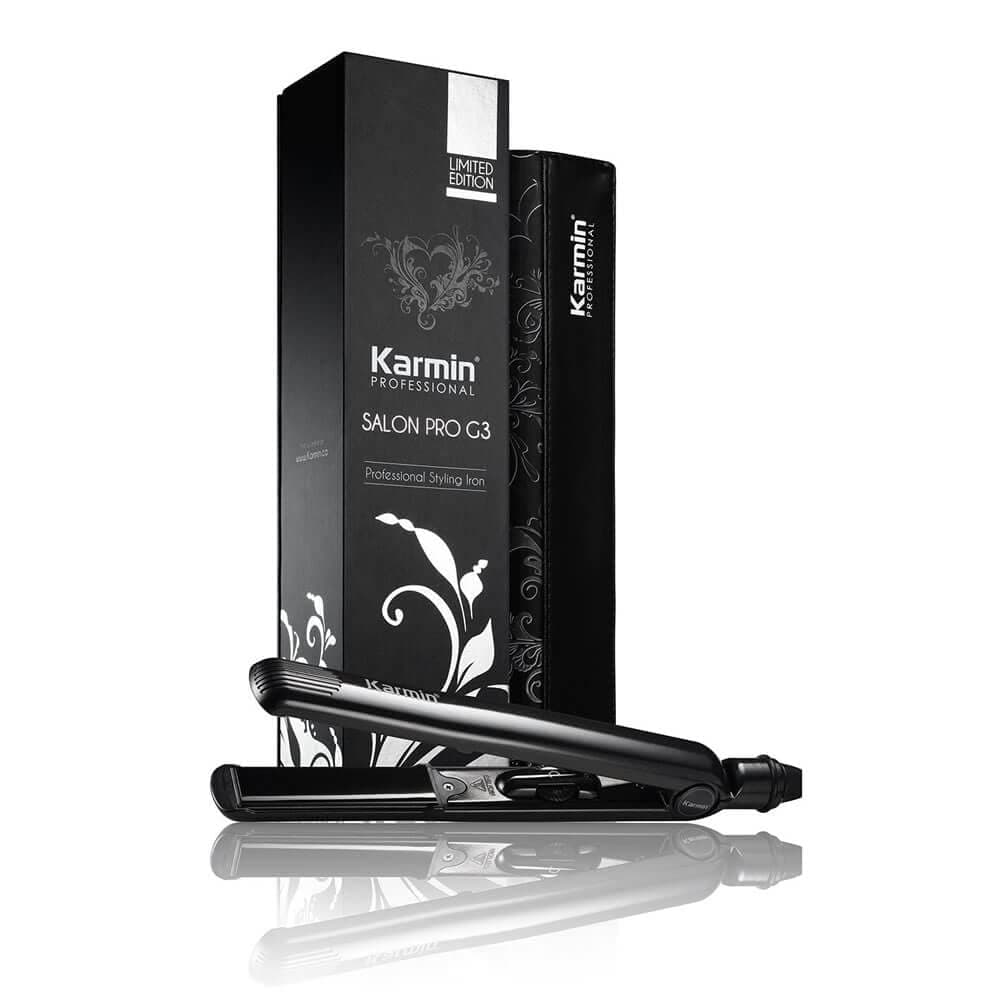 KARMIN G3 Salon Pro 1" Professional Tourmaline Ceramic Flat Iron Hair Straightener Ionic Hair Straightening Styling Iron, Straighten, Curl, Wave, Dual Voltage, Auto Shut Off, Carrying Case, Black