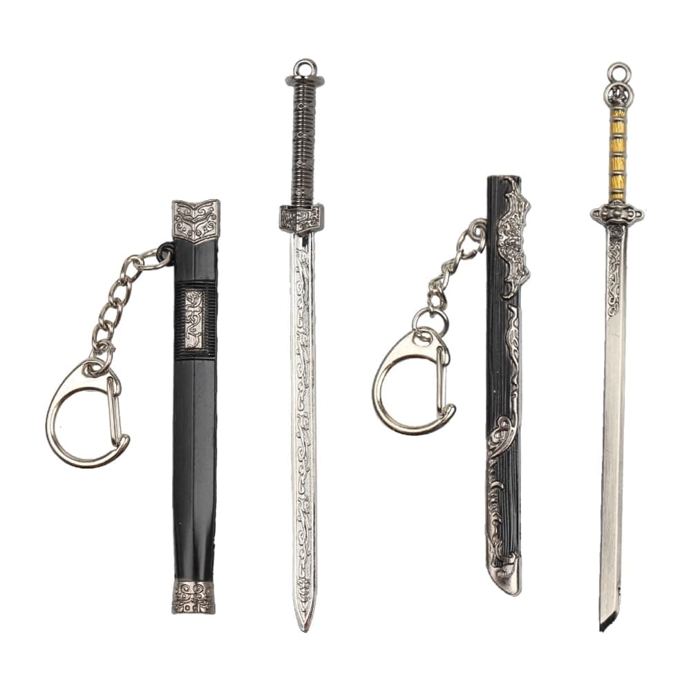2Pcs Ancient Famous Sword Metal Weapon Key Chain Pendant