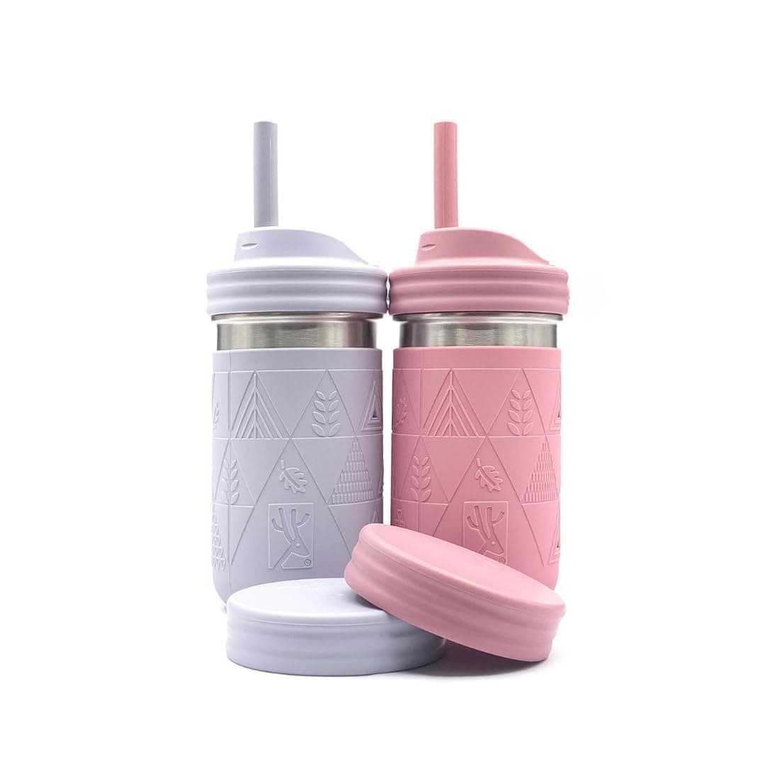 Elk and Friends 14oz Stainless Steel Kids + Toddler Drinking Cups | The Original Mason Jar with Sleeves + Lids | Silicone Straws | Smoothies | Storage Jar | Spill Resistant | Dishwasher Safe | 2 Pack