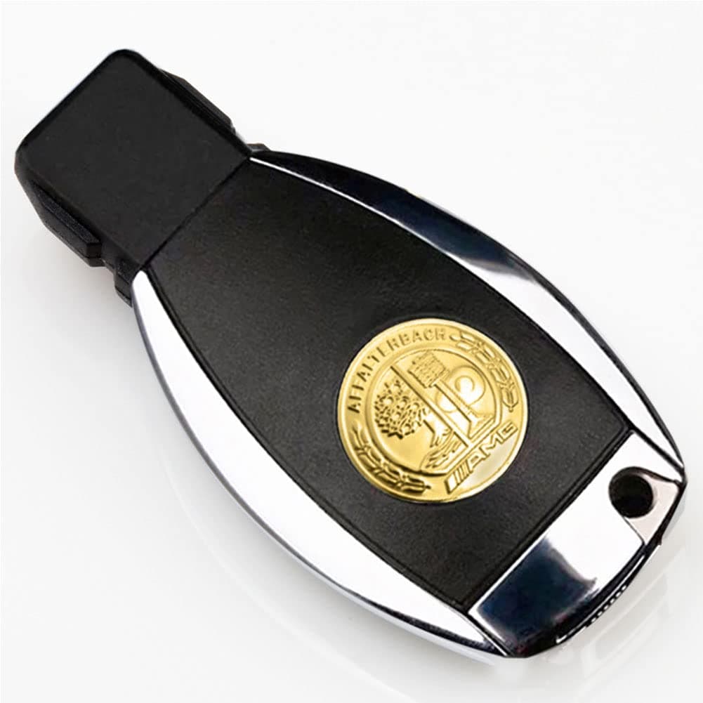 Chainmail Metal Badge Key Back Cover Replacement Remote Car Key Fob Cover Case Shell Protector for Mercedes Benz E C R CL GL SL CLK SLK AMG Class(Gold)