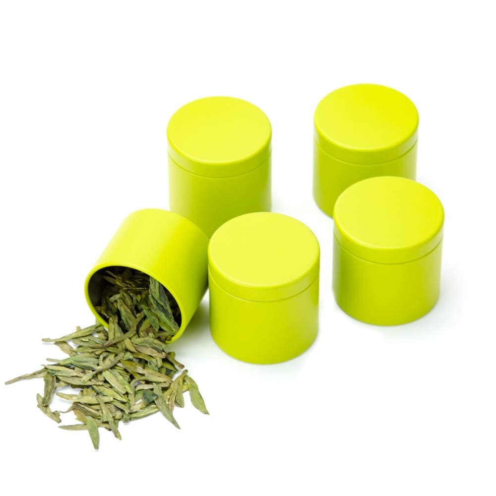 Small Tin Can Box with Airtight Lids Canister for Coffee Tea Candy Storage Loose Leaf Tea Tin Containers Storage 5 Pcs (Green, S)