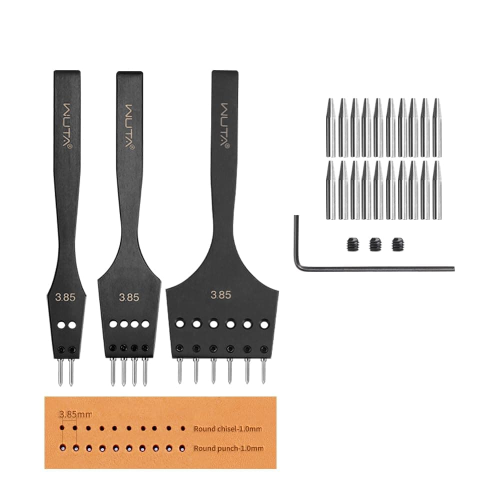 WUTA Removable Circle Leather Hole Punch Lacing Stitching Professional Working Hand Tool Kit Round Hole Puncher Craft Chisel Cutting Punches Kits 2nd Generation 3.85mm-(2+4+6)