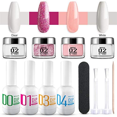 MEFA Dip Powder Kits for Nail Pink Series 4 Colors Dipping Powder System Starter Kit Acrylic Dipping System for French Nail Manicure nail art Set Essential kit