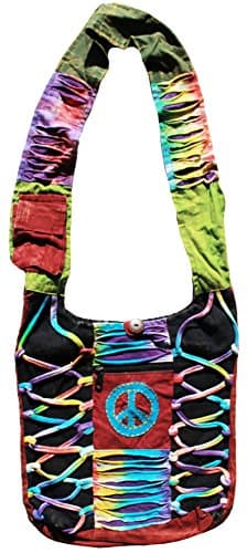 a2zgift4u Hobo Bohemian Hippie Gypsy peace sign ripped razor cut cotton purse bag Handmade Nepal