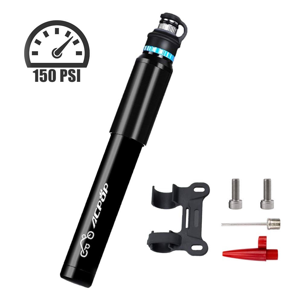 ACPOP Mini Bike Air Pump Include Mount Kit,for Road Mountain and BMX Bikes,High Pressure 150 PSI for Presta & Schrader,Compact Protable Bicycle Tire Pump - No Valve Changing Needed