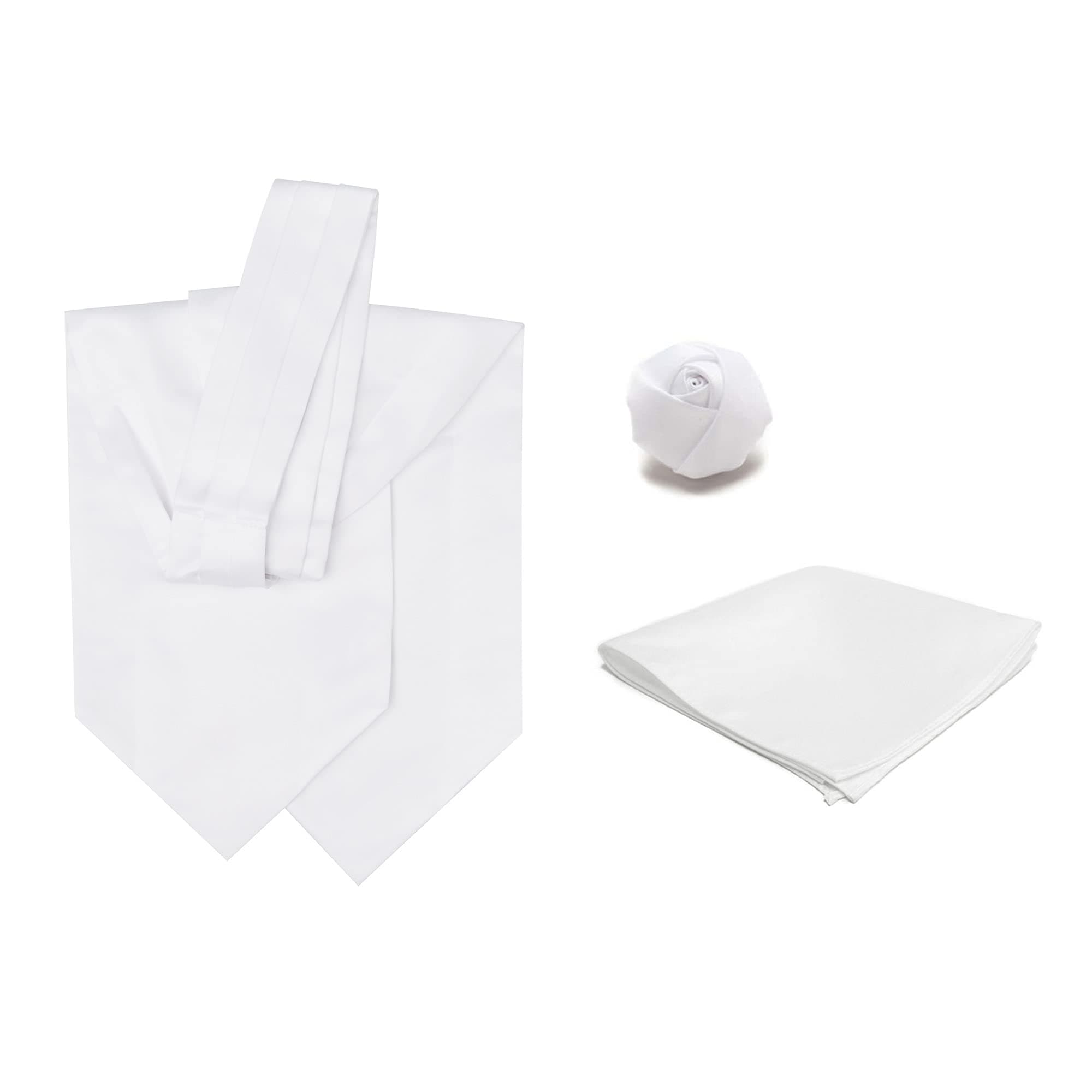 Jacob Alexander3 Piece Set Men's Solid Color Cravat Ascot Neck Tie Rose Lapel Flower and Pocket Square