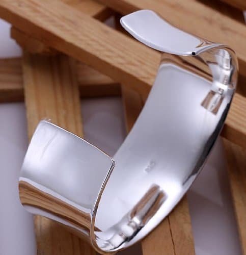 Elegant .925 Sterling Silver Wide Cuff Bangle Bracelet High Polish Finish