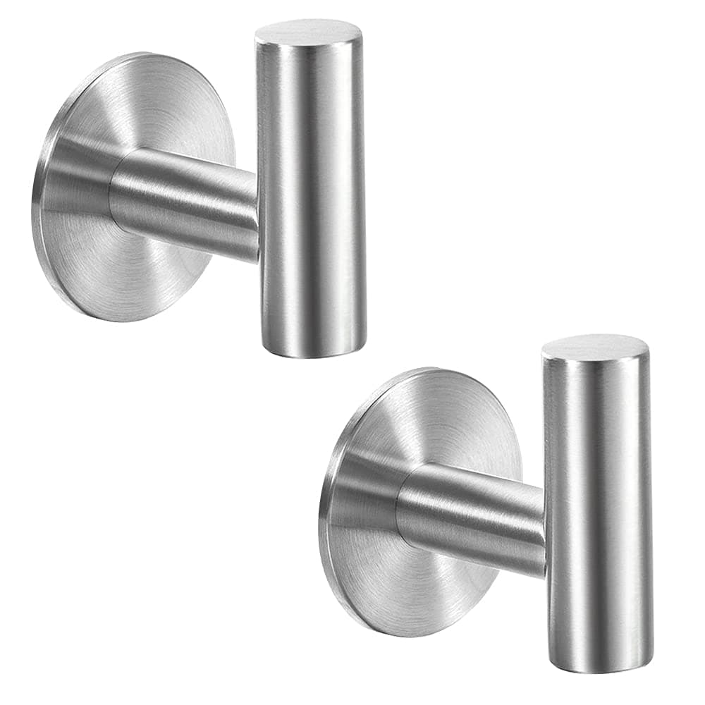 Vuzvuv Adhesive Brushed Nickel SUS304 Stainless Steel Towel Hooks – Heavy Duty Waterproof, Self-Adhesive Coat Robe Hook for Bathroom, Kitchen, Hotel (2-Pack)