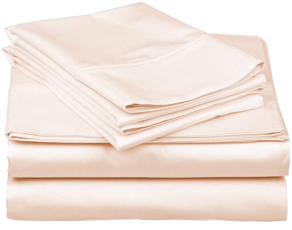 Carressa Linen Luxury Egyptian Cotton 4 PC King Size Sheet Set - 600 Thread Count Deep Pocket Fitted and Flat Sheets, Soft, Cooling Extra Long Staple Hotel-Quality Bedding with Sateen Weave - Ivory