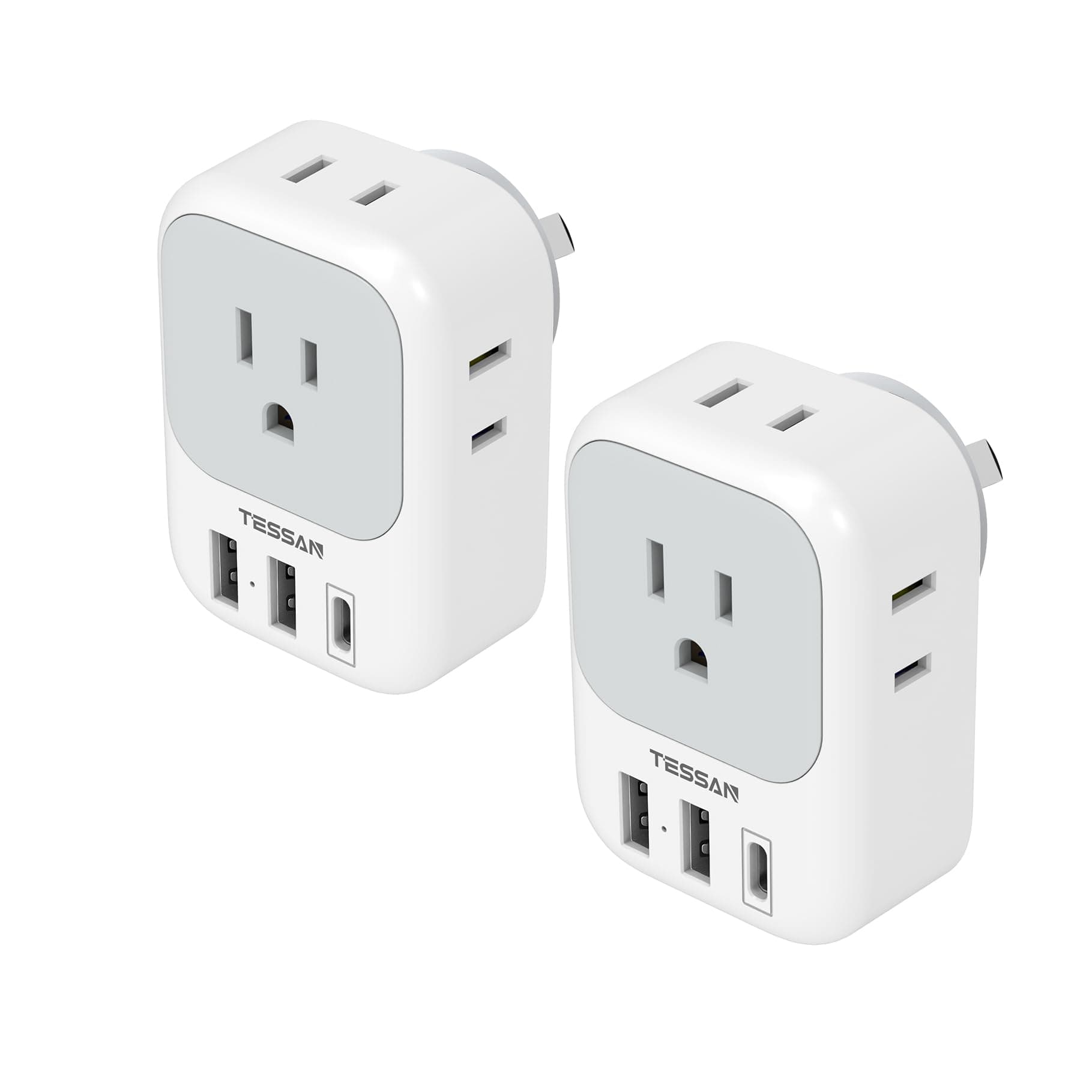 Australia Plug Adapter, TESSAN Australian Power Adaptor with 4 Outlets 3 USB Charging Ports (1 USB C), Type I Travel Plug for US to New Zealand China Argentina Fiji AU, 2 Pack